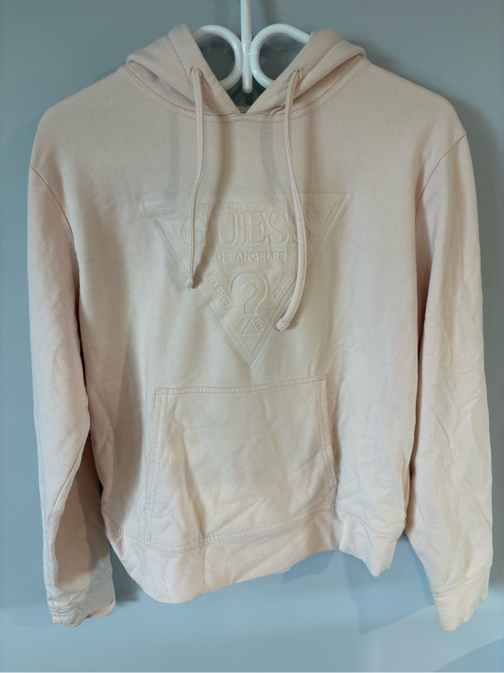 GUESS Pale Blush Embossed Logo Crewneck Hoodie